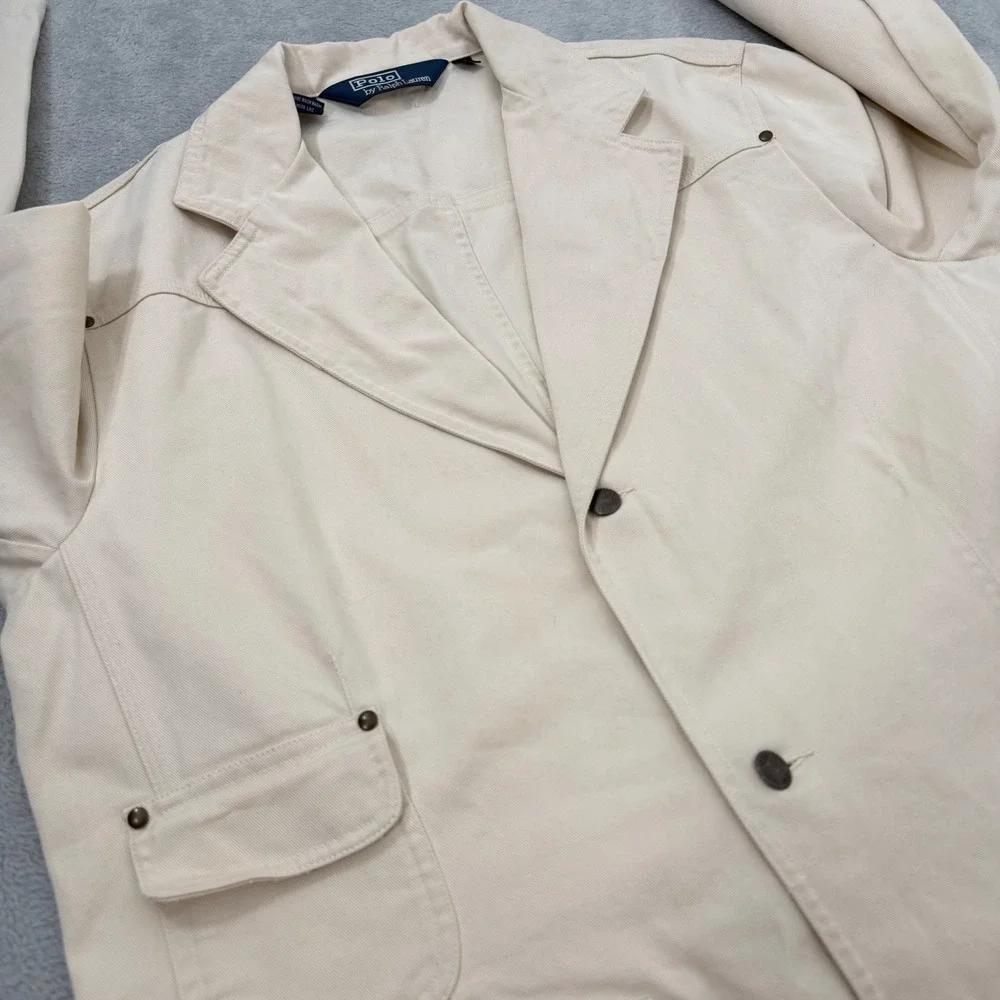 VTG Polo Ralph Lauren Safari Field Jacket Blazer Mens Large Cream Cotton Twill